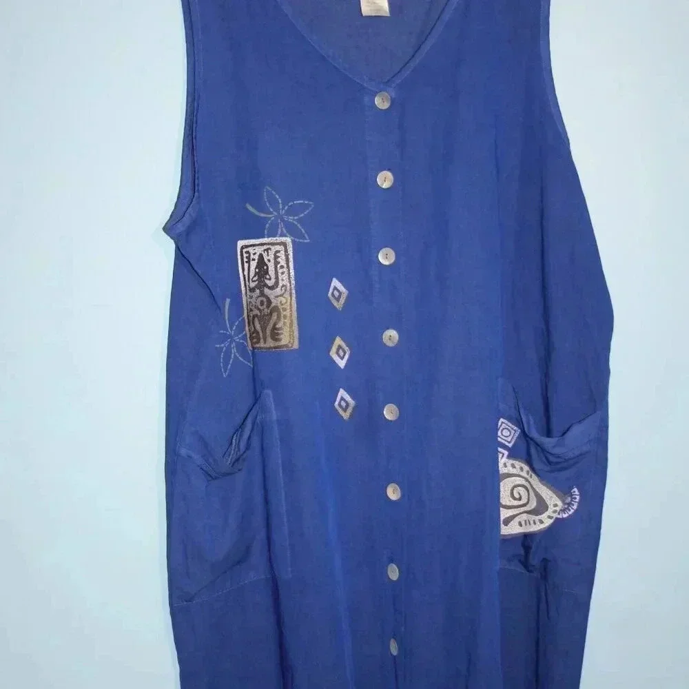 Blue Cactus Brand Sleeveless Hand Painted Vintage Blue Dress Made in the USA - Picture 14 of 14